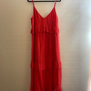 Sabina Musayev Red Athena Maxi Tiered Ruffle Empire Dress - Size XL